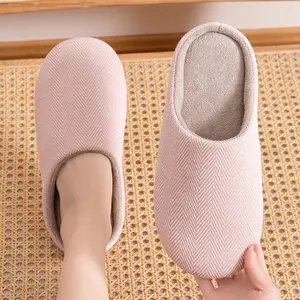 Katoenen Stof Schattige Ouder-Kind Pluche Katoenen Dweil Tpr Zachte Zolen Rustige Japanse Stijl Schoenen Indoor Home Heren Dames Slippers