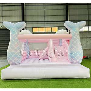 บ้านเด้งดึ๋งสีขาวสำหรับใช้ในบ้านสีชมพูบ้านเด้งเป่าลมมีสไลเดอร์ - Product Image 3