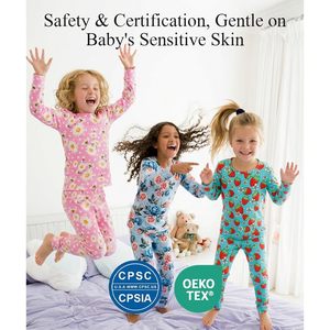 EASWEET Pyjama 2 pièces pour petites filles, haut à manches longues et pantalon en viscose de bambou, coupe ajustée, imprimé floral doux, 2-6 ans - Product Image 5