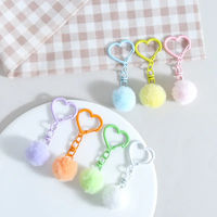 Pendentif boule en peluche mignon et coloré avec boucle en forme de cœur et boucle à 8 caractères, porte-clés DIY, porte-clés pompon doux, accessoire de sac, promotion
