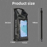 Sac étanche noir 2L avec logo personnalisé et fenêtre transparente, sac étanche pour téléphone avec bandoulière réglable pour la natation et la randonnée