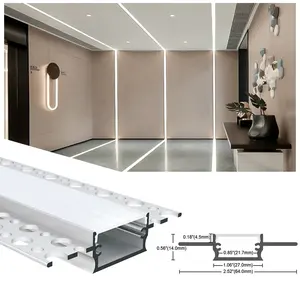 64*14Mm bangunan arsitektur plester Drywall dinding langit-langit Aluminium LED profil untuk 8-10Mm LED Strip