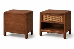 Table de chevet moderne de luxe en rotin avec étagère de rangement, table de chevet en bois canné pour la maison, l'hôtel, l'appartement, la chambre à coucher - Product Image 3