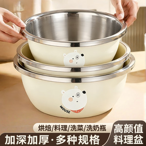 Stainless Steel Basin <b>Set</b> 3 Pieces Multifunctional For Kitchen <b>Washing</b> Dough Baking Induction Use - Product Image 5