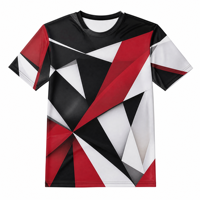 T-shirt pour homme en popeline 3D AOP avec motif 100% polyester noir rouge blanc géométrie facettée séchage rapide respirant col rond