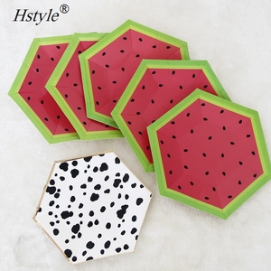 Assiettes en papier hexagonales de couleur pastèque, 10 pouces, 26cm, 8 pièces, pour fête d'été, PP821 - Product Image 4