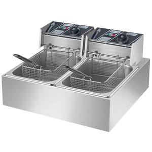 Friteuse professionnelle double cuve en acier inoxydable pour poulet AM-CD8F201, friteuse de table - Product Image 1