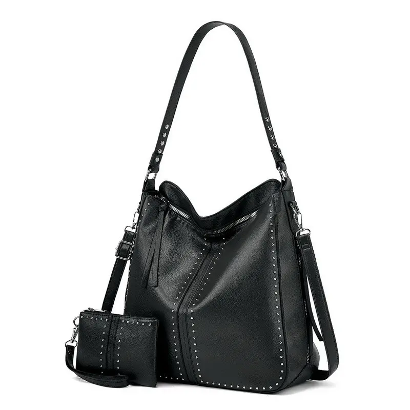 Bolso Hobo grande de cuero con tachuelas para mujer, bandolera con tachuelas