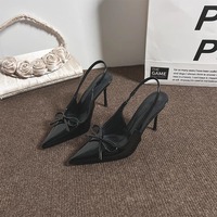 Nouveaux talons slingback rouges en PU pour femmes, vente en gros, usine OEM, personnalisés, sexy, à bout pointu, talon aiguille, avec nœud, pour l'été