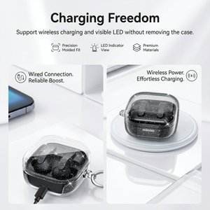 Funda Protectora Transparente con Lentejuelas para Auriculares Inalámbricos <span class=keywords><strong>Samsung</strong></span> Buds 4 Pro, TPU Anti-Caídas para Estuche de Auriculares <span class=keywords><strong>Samsung</strong></span> Buds 4 - Product Image 3