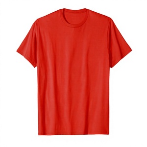เสื้อยืดคอกลมสีแดงสำหรับผู้ชาย ผ้าฝ้าย ทรงปกติ แขนสั้น สีพื้น ผ้าเจอร์ซีย์ถักลำลอง คอกลม - Product Image 1