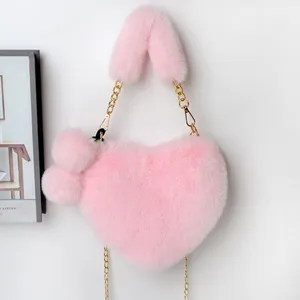 2023 New Pink Love Tote Shoulder Bags For Women Custom Wholesale Price Plush Heart Shape Bag