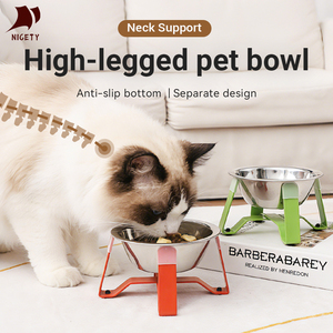 En Çok Satan Yüksek Kedi Mama Kabı, Boyun Koruyucu ve Kaymaz Standlı, Kediler için Gıda Sınıfı Paslanmaz Çelik Evcil Hayvan Besleyici - Product Image 3