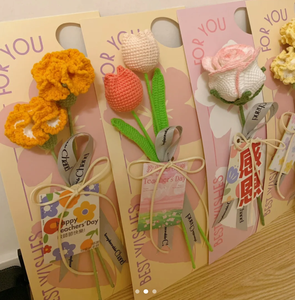 Ramo de Flores Artificiales de Crochet, Flor Rosa con Tarjeta, con Tarjeta para Llevar, para el Día de la Madre - Product Image 6