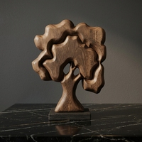 Sculpture d'arbre de vie abstraite sculptée à la main en bois massif, statue d'arbre en bois creux vintage, décoration de table Wabi Sabi