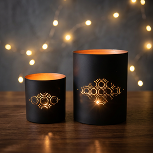 Sonnet Decor Porte-bougies cylindriques en fer noir, motif découpé, résistant à la chaleur, fait main, impression numérique, décoration d'intérieur - Product Image 2