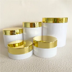 IBELONG 50ml 100ml 150ml 200ml 250ml 300ml 400ml 500ml Empty White PET Plastic Jar Container For Food Cosmetics with Golden Lid