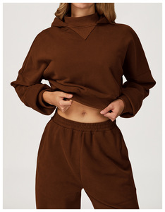 Felpe con Cappuccio da <span class=keywords><strong>Donna</strong></span> in Cotone con Logo Personalizzato Ricamato o Stampato, Pullover con <span class=keywords><strong>Maniche</strong></span> Lunghe e Taglio Corto - Product Image 5