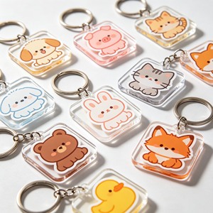 Porte-clés en acrylique Kawaii en forme d'animaux (chat, chien, ours, lapin) en gros pour les magasins de papeterie mignons - Product Image 3