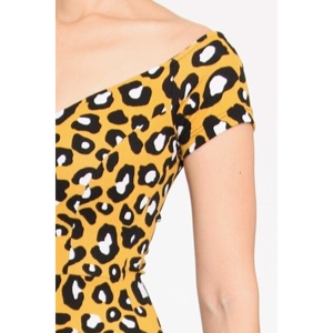 TD elegante giallo nero leopardato aderente abito Midi Design personalizzato con cerniera decorazione XS xx servizio ODM per le occasioni del giorno - Product Image 5