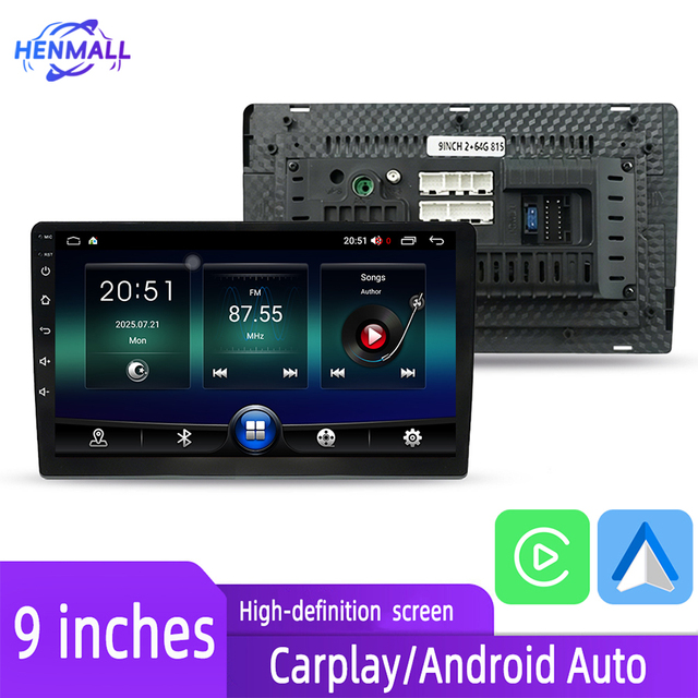 HENMALL Android Car Replacement Head Unit 9 Inch Screen Navigation Display Multimedia System Auto Upgrade Support Camera
