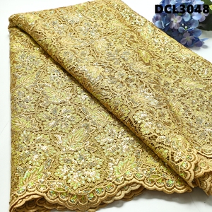 Tissu en dentelle guipure brodée de luxe coréenne originale avec paillettes, fil doré et cordon laser <span class=keywords><strong>soluble</strong></span> dans l'eau - Product Image 2