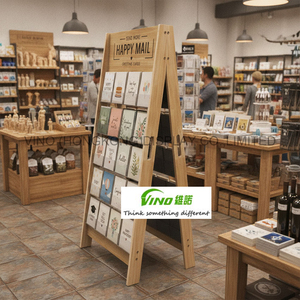 VINO Wooden A-Frame Greeting Card Display <b>Stand</b> 5-<b>Shelf</b> Foldable Freestanding Rustic Style Indoor Use - Product Image 2