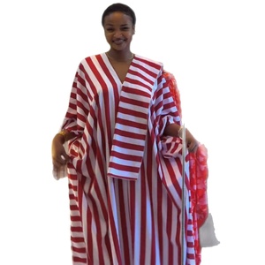 Nouvelle Robe Longue Décontractée Ample à Rayures et Col en V pour Femme Africaine, en Tissu Mélangé Élastique Teint en Fil, Manches Chauve-Souris, Collection Printemps 2026, Meilleure Vente - Product Image 5