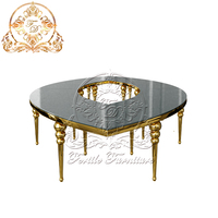 Table de banquet en verre nordique d'hôtel de conception moderne d'acier inoxydable d'or de forme d'oeil