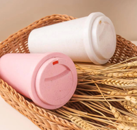 Gobelet à café réutilisable de 16 oz, bouteille d'eau biodégradable en paille de blé et fibre de bambou avec couvercle anti-fuite