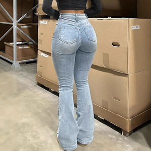 Calça Jeans Feminina Boot Cut Streetwear de Verão com Cintura Alta, Ajuste Slim, Zíper e Alta Elasticidade em Cor Sólida - Product Image 2