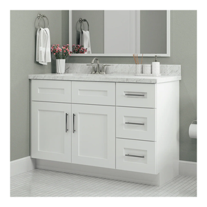 Meuble-lavabo double vasque sur mesure pour rénovation <span class=keywords><strong>de</strong></span> suite parentale avec plan <span class=keywords><strong>de</strong></span> travail en quartz et rangement spacieux - Product Image 2