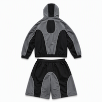 Ensembles coupe-vent unisexes : Veste à capuche et short contrastants, survêtement streetwear et sportswear, personnalisable OEM ODM en gros