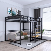 Lit Loft Double Couche Art Simple Lit Cadre Doux avec Appartement Simple Gain de Place Bureau Bas Maison Chambre Style