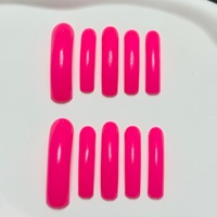 Faux ongles Y2K néon contrastant en PMMA, rose et vert, courbés, longs, carrés, couleur unie, faits à la main, à presser, vente en gros