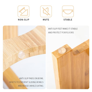 Elevated Bamboo Pet Bowl <b>Stand</b> Feeder for <b>Cats</b> and Small Dogs 2 Ceramic Bowls Included Raised Dog <b>Cat</b> Food and Water Bowl - Product Image 5