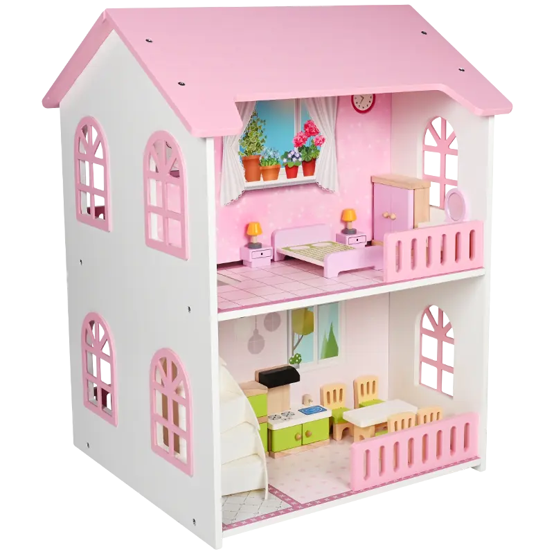 Casa de bonecas de madeira unissex, brinquedo de dramatização estilo quente com princesa rosa, acessório infantil DIY de simulação, brinquedos educativos de madeira