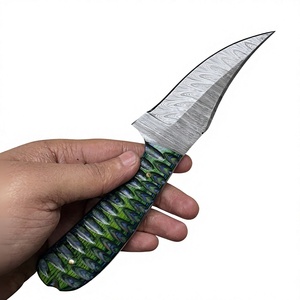 Couteau à lame fixe Drop Point en acier Damas, manche en bois Pakka bleu, couteau de survie pour le camping et le bricolage - Garantie 3 ans, prix abordables - Product Image 1