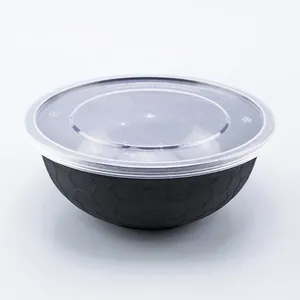 Recipiente de alimentos para sopa de macarrão plástico PP futebol design tigela com tampa 1050ml descartável redondo