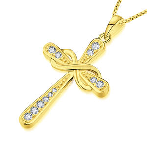 S925 argento non sbiadito croce collana per le donne di vendita calda moda retrò placcato oro catena di clavicola all'ingrosso - Product Image 1
