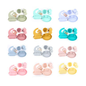 Ensemble de salle à manger en silicone sans BPA écologique pour bébés et enfants vaisselle pour tout-petits assiette cuillère <span class=keywords><strong>fourchette</strong></span> pour l'heure du repas - Product Image 5