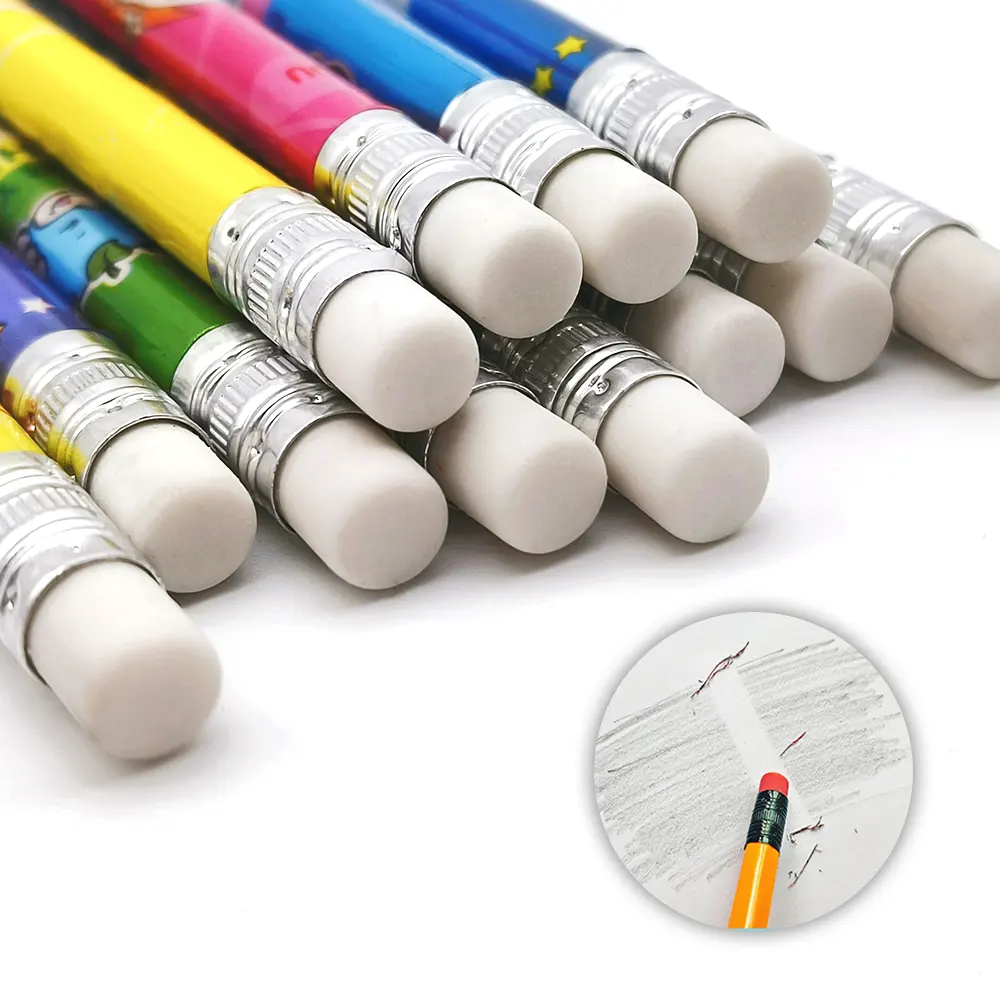 سعر الجملة نمط مخصص شكل دائري مدرسة HB أقلام خشبية فاخرة للأطفال مع ممحاة