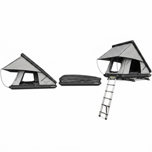 Carpa de Techo Rígida Triangular de Aluminio DG 230x145cm, Polialgodón Impermeable, con Anillo de Luz, Escalera y Soporte para Techo, para SUV <span class=keywords><strong>4x4</strong></span> y Camping - Product Image 3