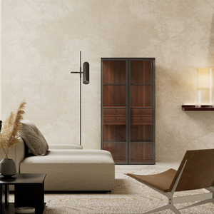 Mueble Lateral <span class=keywords><strong>de</strong></span> <span class=keywords><strong>Cocina</strong></span> Modular Moderno con <span class=keywords><strong>Puertas</strong></span> <span class=keywords><strong>de</strong></span> Acero Inoxidable y <span class=keywords><strong>Vidrio</strong></span>, Acabado Brillante, 4 Cajones - Product Image 1