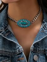 Collier Pendentif Rétro Western 2026 en Alliage avec Turquoise, Cheval et Nœud Papillon, Bijou Cowboy pour Femme OEM
