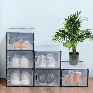 Caixa de plástico transparente para sapatos, recipiente para sapatos dobrável, organizador para armazenamento, 12 pacotes