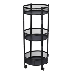<b>Foldable</b> Kitchen 3 Layers Metal Storage Rack Household Bathroom Storage <b>Cart</b> Round Storage Basket with Wheels - Product Image 1