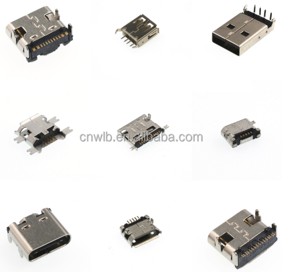 9+9 PIN Female Micro Usb Connector USB-303WSD-BRY Usb Type-a Connector Stainless Steel case Female Charging Port Connector