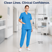 Ensemble de blouses médicales pour femmes à col montant en V, avec boutons-pression cachés, pantalon jogger extensible, uniforme médical, blouses d'infirmière, logo personnalisé