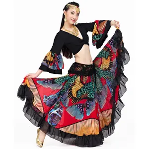 Long floral skirt suit 720 degrees belly dance skirt belly dance 23 meters large swing skirt